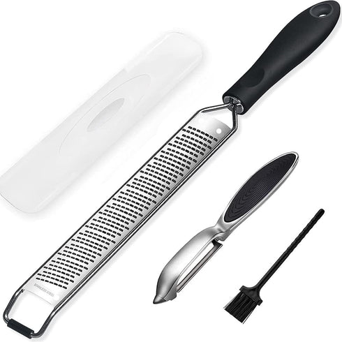 Aqwzh Citrus Lemon Zester&Cheese Grater with a vegetable peeler- Parmesan Cheese, Lemon, Ginger, Garlic, Nutmeg, Vegetables, Fruits-Razor-sharp Stainless Steel Blade Protective Cover,Dishwasher Safe
