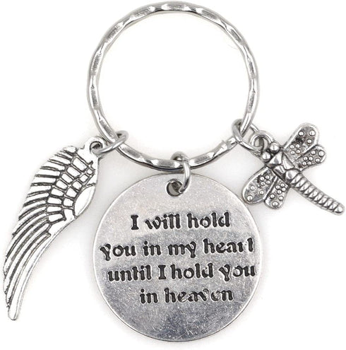 I Will Hold You in My Heart Until I Hold You in Heaven Angel Wing Memorial Veterans Day In Memory of Damselfly Husband Wife Grief Dragonflies from Heaven Loss of Loved One Gift Dragonfly Keychain 115G