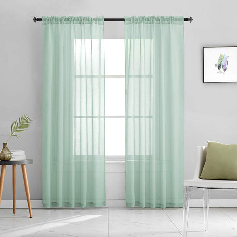 Mint Green Semi Sheer Curtains 84 Inches Long Faux Linen Mint Green Sheers with Rod Pocket for Bedroom Living Room Girls Kids Room 2 Panels 52x84