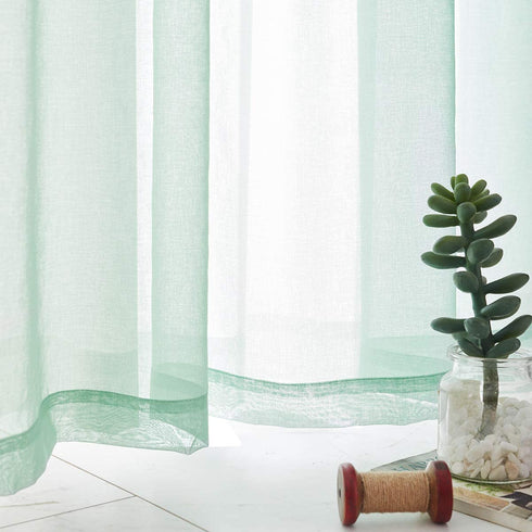 Mint Green Semi Sheer Curtains 84 Inches Long Faux Linen Mint Green Sheers with Rod Pocket for Bedroom Living Room Girls Kids Room 2 Panels 52x84