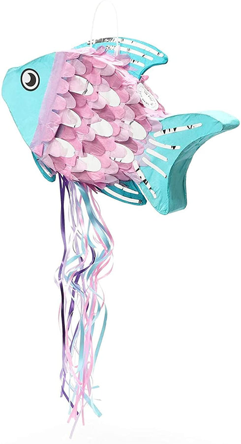Fish Pinata, Blue, Pink, and Silver Foil, Ocean Party Decorations (17 x 10.5 Inches)