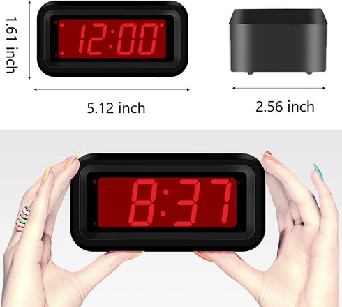 SUPLEDCK Digital Alarm Clock Battery Operated Bedside Home Travel Time Clock Night Visible LED Display (Black)