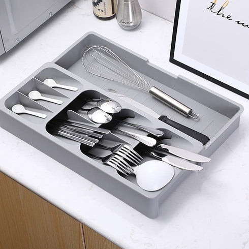 Silverware Organizer Storage Tray, Cutlery Expandable Organizer, Multipurpose Kitchen Drawer Organizer for Kitchen Drawer Spoon Knife and Fork Holding Flatware