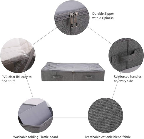 33.5x17x6" Long Collapsible Storage Boxes, holding shape well, Good under the bed organization solutions for kids toys- comforters -shoes, or wires electronics in TV stand. Dark Gray