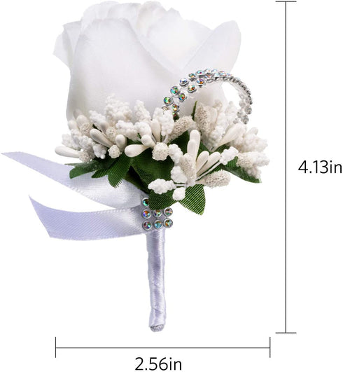 Men Wedding Boutonniere Wedding Flowers Buttonholes Accessories Groom Groomsman Prom Party Suit Decoration (8, White 7)