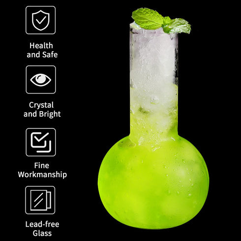 Creative Tube Cocktail Glass Set of 2 -14oz Distilling Flask Clear Glass for Cocktail Martini Tequila Margarita for Party, Home Bar or Gift