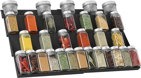 QIZENME Spice Rack, Spice Drawer Organizer for Kitchen Drawer Cabinets- Adjustable 4 Slanted Tier Spice Storage Organizer Insert for Drawer Kitchen, Expands 12"to 24", Black