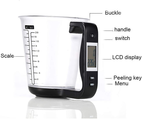 Digital kitchen Electronic Measuring Cup Scale Measuring Cup Kitchen Scales Digital Beaker Household Jug Scales with LCD Display Temp Measurement and Weight Display Black