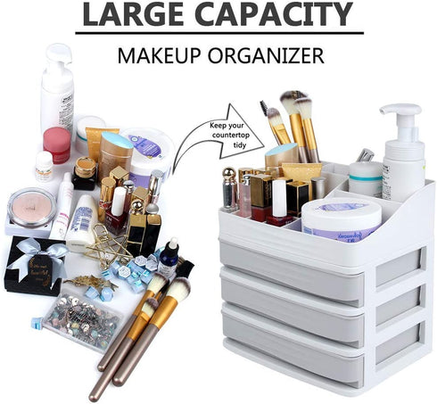 ELUCHANG Cosmetic Makeup Organizer Plastic Storage Box with Drawer Lipsticks Holder Desktop Sundry Storage Case