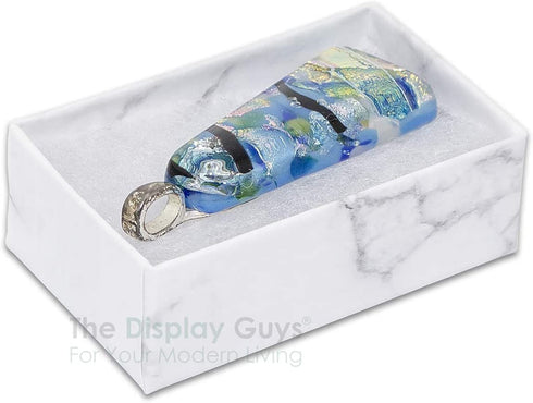 TheDisplayGuys 25-Pack #21 Cotton Filled Cardboard Paper Jewelry Box Gift Case - Marble White (2 5/8" x 1 5/8" x 1")