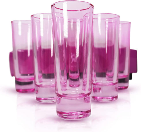 Pink Shot Glasses, Tall Heavy Base Colored Mini Cups, 2 oz Tequila Party Shooters, Set of 6
