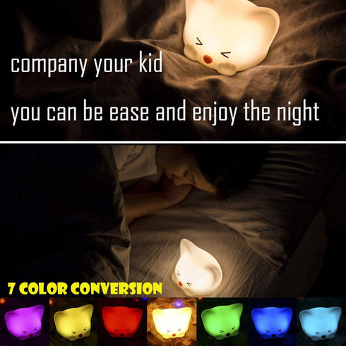 LED Kids Night Light, Cute Cat Soft Silicone Baby Nursery Lamp Living-Room Light Corridor Decor Small Night Light Halloween Christmas Holiday Lamps USB Powered Rechargeable Party Bedroom Decorations
