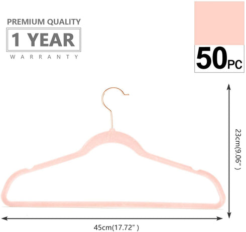 Premium Velvet Hangers (Pack of 50) Heavyduty - Non Slip - Velvet Suit Hangers Blush Pink - Copper/Rose Gold Hooks,Space Saving Clothes Hangers