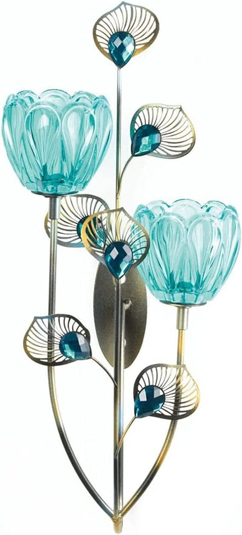 Zings & Thingz 57073538 Peacock Flowers Wall Sconce, Blue