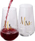 Bezrat Mr and Mrs Stemless Wine Glasses - Set Of 2-16 Ounces - Gift for Wedding, Bride and Groom, His & Hers Married Couple, Anniversary, Bridal Shower, Couples Engagement Mothers Day Gifts