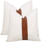 cygnus Set of 2 White Linen Patchwork Faux Leather Throw Pillow Covers for Couch Living Room Bedroom, Modern Accent Decor Square Cushion Covers 18X18 inch, Brown and White