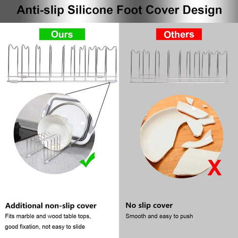 Pot Lid Organizer Pan Lid Organizer Kitchen Pot Lid Rack Suitable for Bakeware Dish Plate, Cutting Boards, Pots & Pans, Serving Trays, Reusable Holder FLSEPAMB(2 Pack+Eight Silicone Foot Covers)