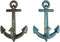 Primitive Blue and Grey Cast Iron Anchor Wall Hooks, 7 1/2 Inches, Set of 2