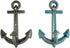 Primitive Blue and Grey Cast Iron Anchor Wall Hooks, 7 1/2 Inches, Set of 2