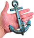 Primitive Blue and Grey Cast Iron Anchor Wall Hooks, 7 1/2 Inches, Set of 2