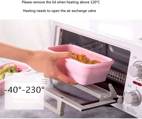 4-piece Collapsible Silicone Lunch Box, Portable Food Storage Container Outdoor Picnic Box Space Saving, Microwave, Dishwasher and Freezer Safe 350/500/800/1200mL350/500/800/1200mL(Pink)
