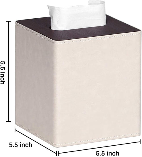 Tissue Box Cover Stylish PU Leather Square Tissue Box Holder with Magnetic Bottom for Bathroom Bedroom or Office (Beige/Brown)