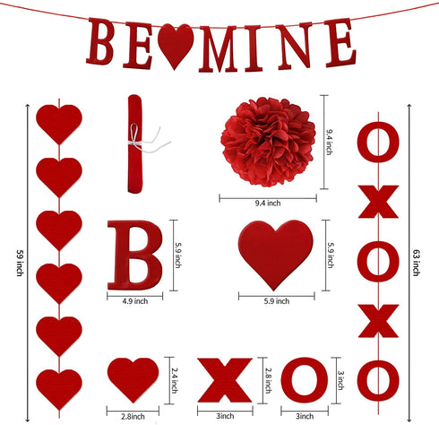 21Pcs Valentines Day Decor Valentine's Day Decorations Set Pre-Assembled Hanging Heart Swirls BE MINE Love Heart XO Garlands Banner for Home Classroom Office Wedding Party