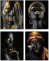 VOUORON African American Fashion Pop Gold Earrings Necklace Black Woman Wall Art Painting Set of 4 (8”X10” Canvas Picture) SPA Bathroom Pretty Girl Room Poster Art Prints Bedroom Home Decor Unframed