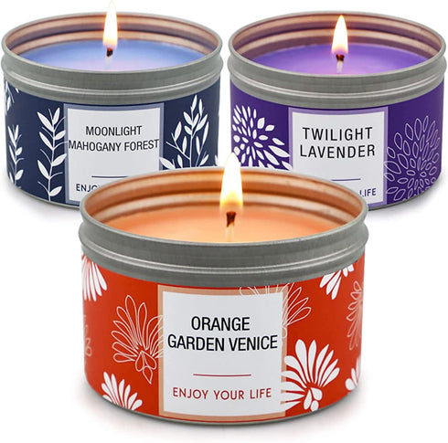 Candles for Home Scented, 100H Long Lasting Aromatherapy Soy Candles Set, Highly Scented & Jar Candles Stress Relief Gifts for Women - 3 Pack 4.6 Oz, Lavender | Orange Blossom | Mahogany Scent Candle
