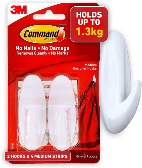 Command Medium Designer Hooks, White, 2-Hooks, Organize & Decorate Damage-Free