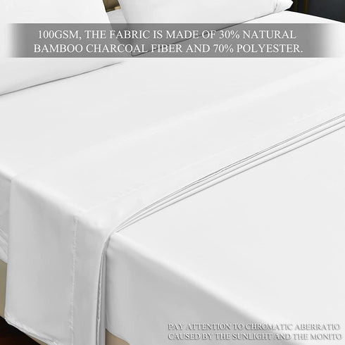 Queen Size Sheet Set White 4 Piece Bamboo Sheets Soft Breathable Fitted Sheet 15" Extra Deep Pocket Pure Luxury Hotel Collection Cooling Bamboo Bed Sheets Wrinkle Free Durable 90" x 102" Flat Sheets