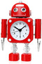 Betus Non-Ticking Robot Alarm Clock Stainless Metal - Wake-up Clock with Flashing Eye Lights and Hand Clip (Ruby Red)