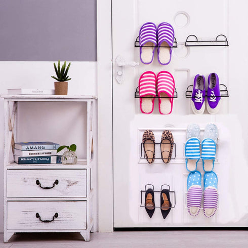 Hanging Shoes Rack, Strong Self Adhesive Shoes Holder Storage Organizer, Door Shoe Hangers Shoe Shelf Holder, Shoe Rack Hanging Over the Wall for Hanging on the Door, Bathroom, Kitchen(2 Pack,Black)