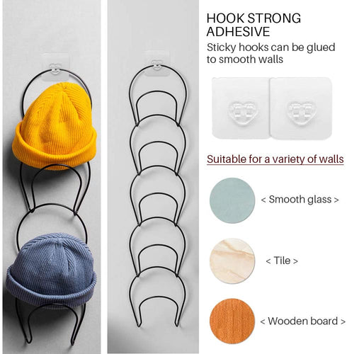 Hat Rack Caps Rack Holder,10 Rings Hat Organizer Cap Holder Organizer (Door Hooks and Sticky Hooks Include),Door/Wall/Clothes Rod Hanger Storage Hat Organizer for Baseball, Caps, Towel (round, black)