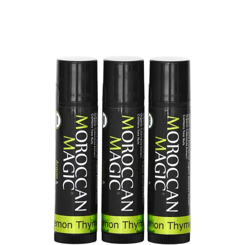 Moroccan Magic Organic Lemon Thyme Lip Balm 3 Pack | Made with Natural Cold Pressed Argan and Essential Oils Lip Balm | Smooth Application | Non-Toxic, Cruelty Free