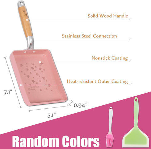 ROCKURWOK Japanese Omelette Pan Nonstick Tamagoyaki Egg Pan, Rectangle Tamago Pan Small Frying Pan, 7? x 5?, Pink
