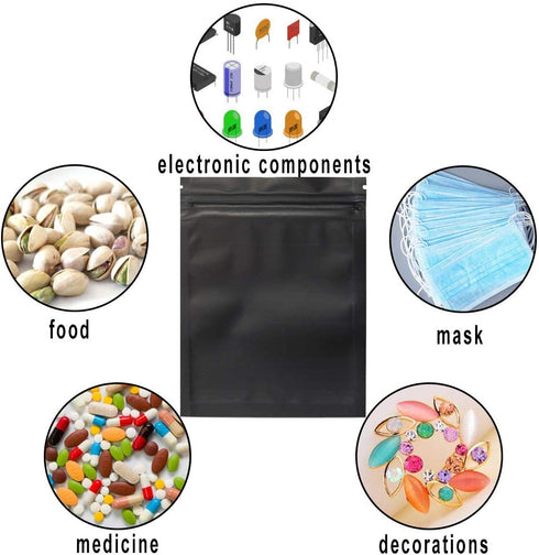 100 Pack Mylar Bags - 5.5 x 7.8 Inch Resealable Foil Pouch Bag Food Storage Pouch Matte Black