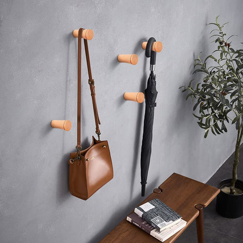 HomeDo Wall Hooks Rack, Wooden Coat Hooks Wall Mounted, Entryway Hat Rack, Decorative Hooks Single Organizer Wall Hanger Hat Hook Towel Rack, Heavy Duty Hooks (Beech Wood-3inch, 5Pack)