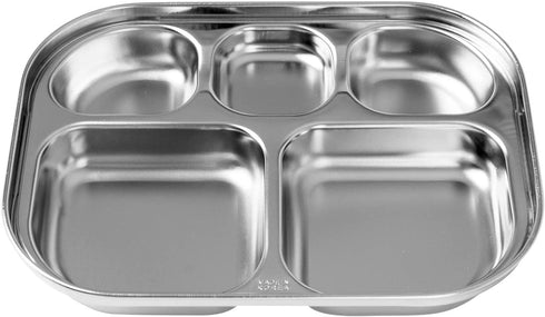 Stainless Steel Divided Plates Tray, 5 Section, Kids Toddlers Babies Small Size, Compact Serving Platter, Dinner Snack, Camping Dishes (2 Pack)