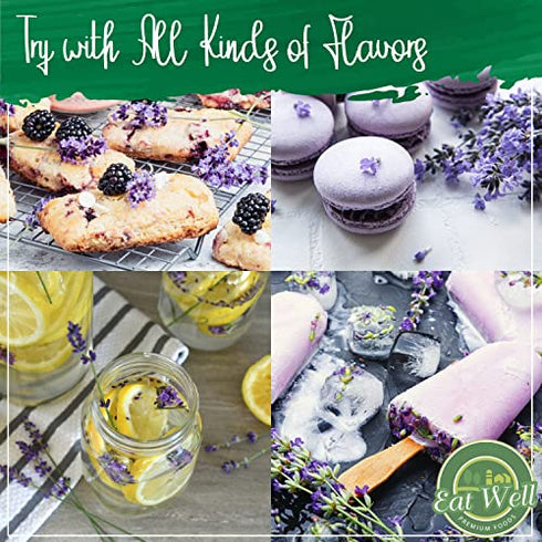 Eat Well Lavender Flowers - 4oz | Dried Lavender Petals | for Lavender Tea | Edible Culinary Lavender for Baking & Cooking | Versatile Ingredient for Soaps, Home Fragrance & Pot-pourris