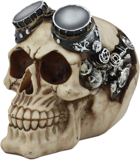 Ebros Geared Steampunk Pilot Aviator Robotic Skull Statue Victorian Industrial Sci Fi Decor Figurine with Painted 3D Protruding Gearwork Mechanism Design