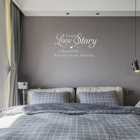 MOVANKRO Separate Letters Carved Vinyl - Every Love Story is Beautiful, but Ours is My Favorite Wall Decal Hand Writing Heart Shape Wall Letters Sticker - White