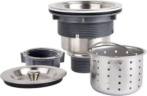 Kitchen Sink Drain 3-1/2 Inch Sink Drain Assembly Kit, Removable Deep Sink Strainer Basket with Sink Stopper/Sealing Lid for Home, Kitchen, Stainless Steel