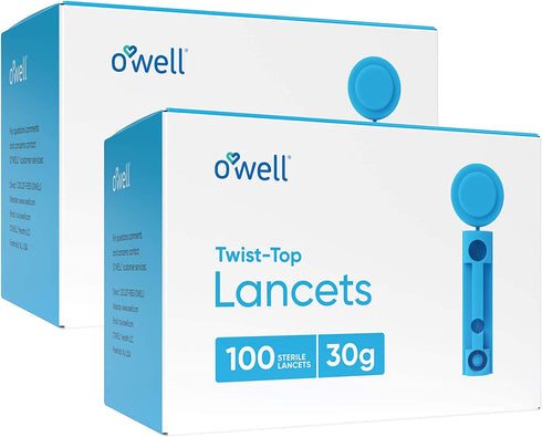 O'WELL Twist Top Lancets, 30 Gauge | for Blood Glucose & Keto Testing | 2 Boxes of 100 Sterile Lancets