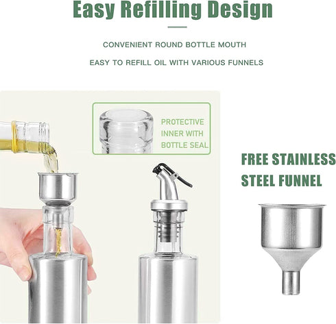 12 OZ Olive Oil Dispenser Bottle, ORIJOYNA 3 Pack Glass Oil & Vinegar Cruet with Pourers and Funnel, Olive Oil Carafe Decanter for Kitchen.