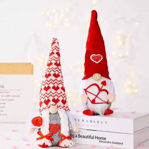 Medoore 2 Pieces Valentines Day Gnome Plush Decoration Valentines Day Mr & Mrs Handmade Swedish Tomte Decor Handmade Gnome Ornaments for Home Table Decoration