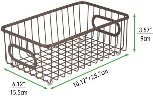 mDesign Farmhouse Decor Metal Wire Food Storage Organizer, Bin Basket for Kitchen, Pantry, Bathroom, Laundry Room, Closets, Garage - High - Small, 2 Pack - Bronze