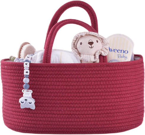 Baby Diaper Caddy Organizer for Girl Boy Rope Nursery Storage Bin Basket Portable Holder Tote Bag for Changing Table Car Travel Baby Shower Gifts Newborn Essentials Registry Must Have Items (Rust red)