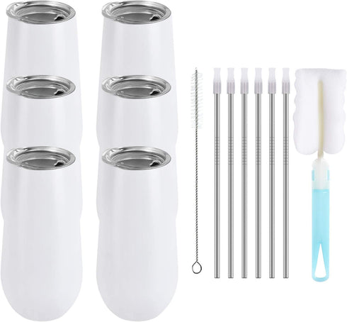 6 Pack Stemless Double Insulated Champagne Flute Tumbler with Lid, 6 Oz Unbreakable Reusable Cocktail Champagne Toasting Glasses, Good Gift for Friends Family Christmas Birthday, White