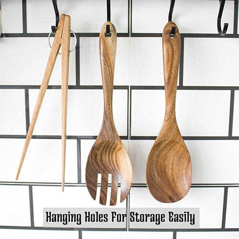 Salad,Salad Servers,Salad Tongs,Salad Spoons,Salad Fork,3-Piece Set,10-inch Long,Wooden (3 Piece Set)